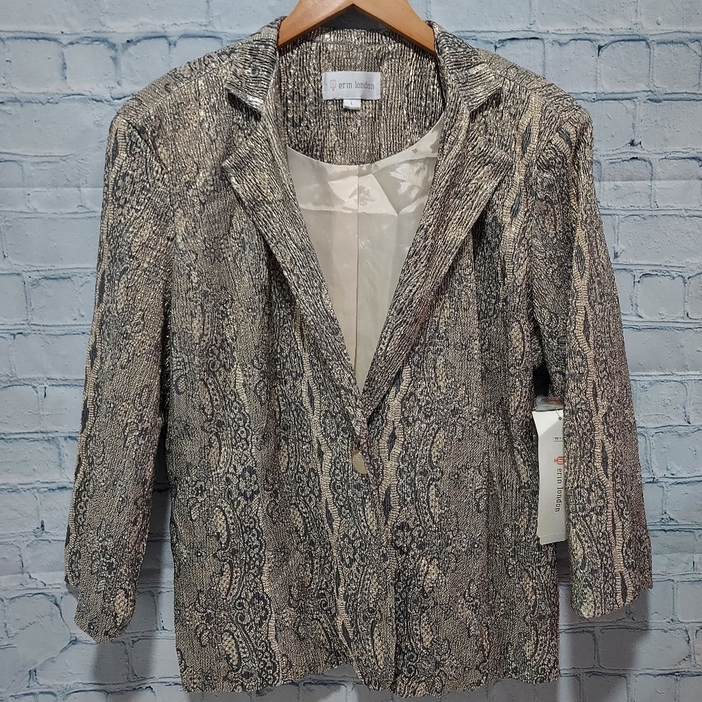 Erin London Blazer Womans Large New Gold Shimmering Office Casual Party Festive
